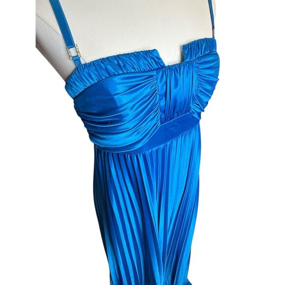 Y2K Blue Pleated Maxi Dress Gown Sweetheart Empire Waist vtg city triangles NOS - Picture 5 of 15